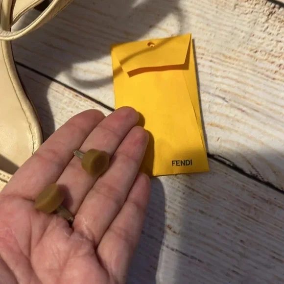 Fendi Leather logo strappy nude Beige party work heels Size 6 - Picture 10 of 11